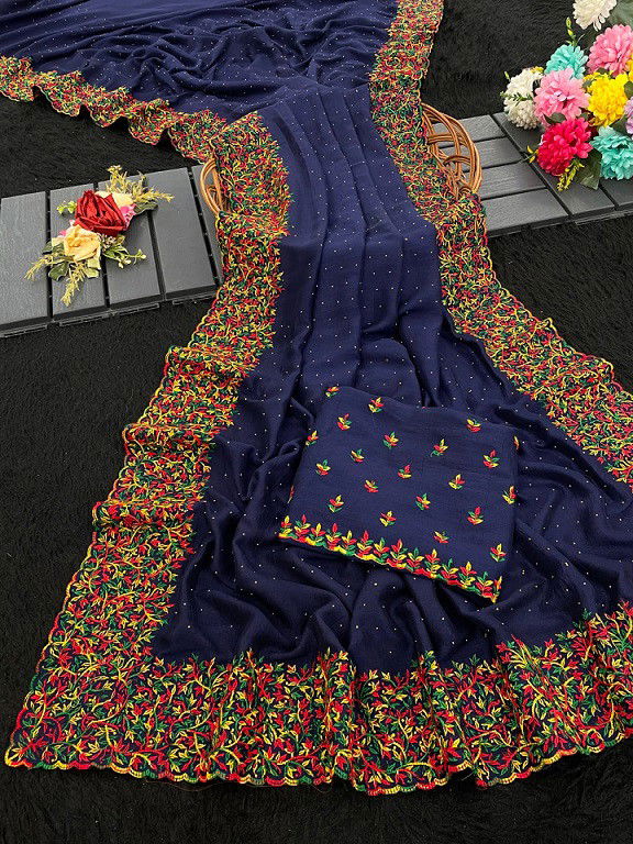 Mahek 182 Vichitra Silk Embroidery Worked Saree Exporters In India