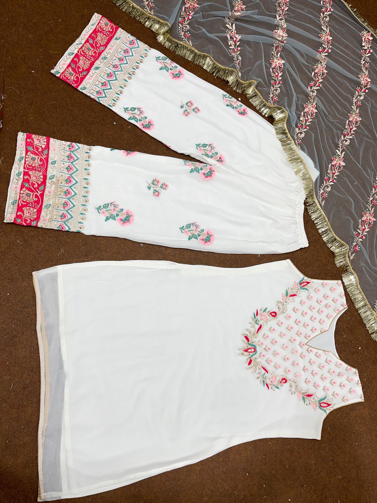 Designer Heavy Faux Georgette Diamond Handwork Plazzo Suit Catalog

