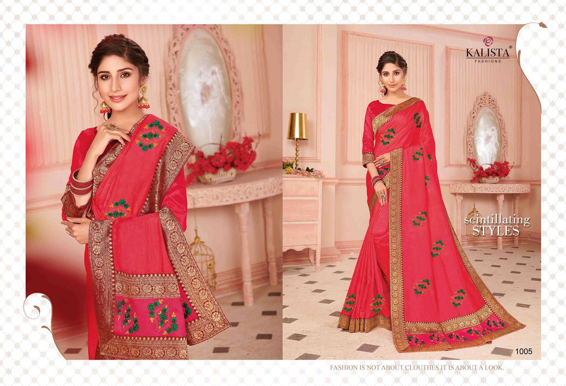 Kalista Tamanna Latest Designer wedding Wear Embroidery Worked vichitra Silk Sarees Collection