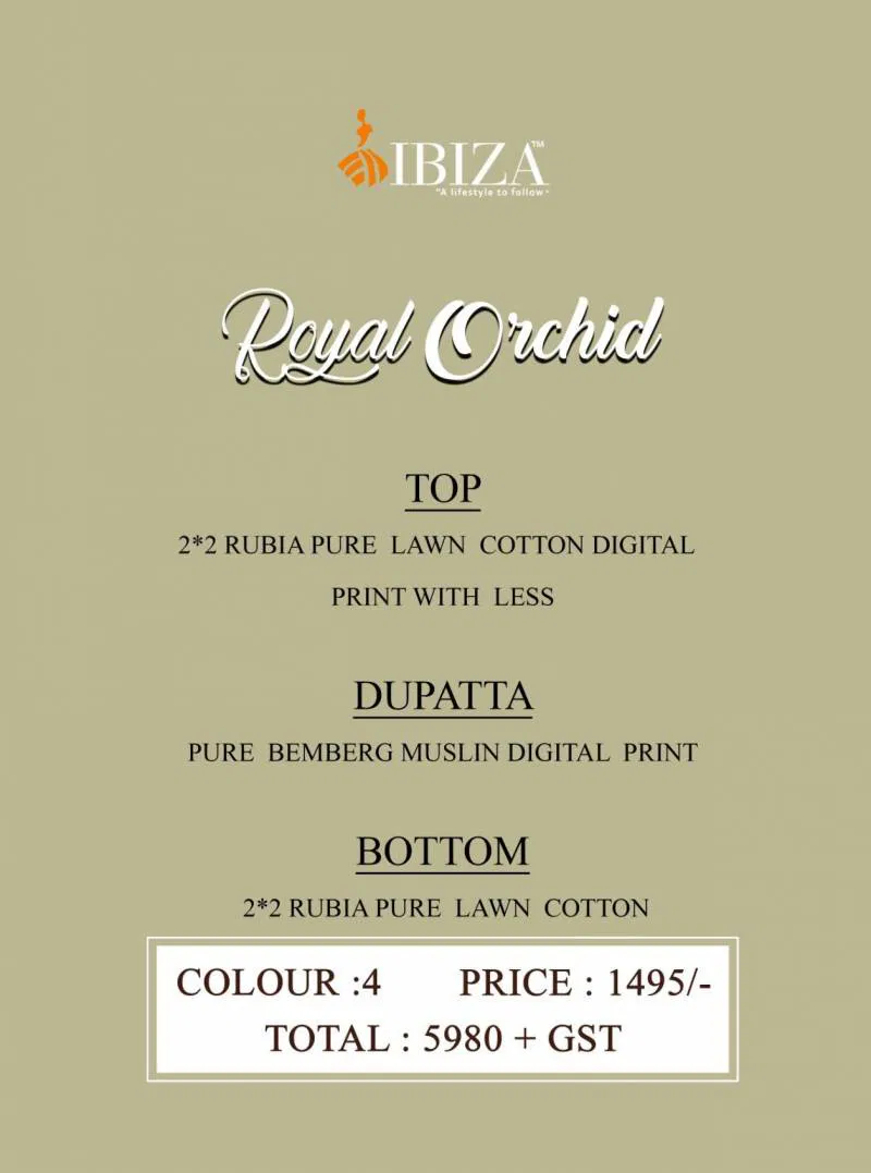 Royal Orchid By Ibiza Lawn Cotton Digital Printed Salwar Kameez Wholesale Market In Surat