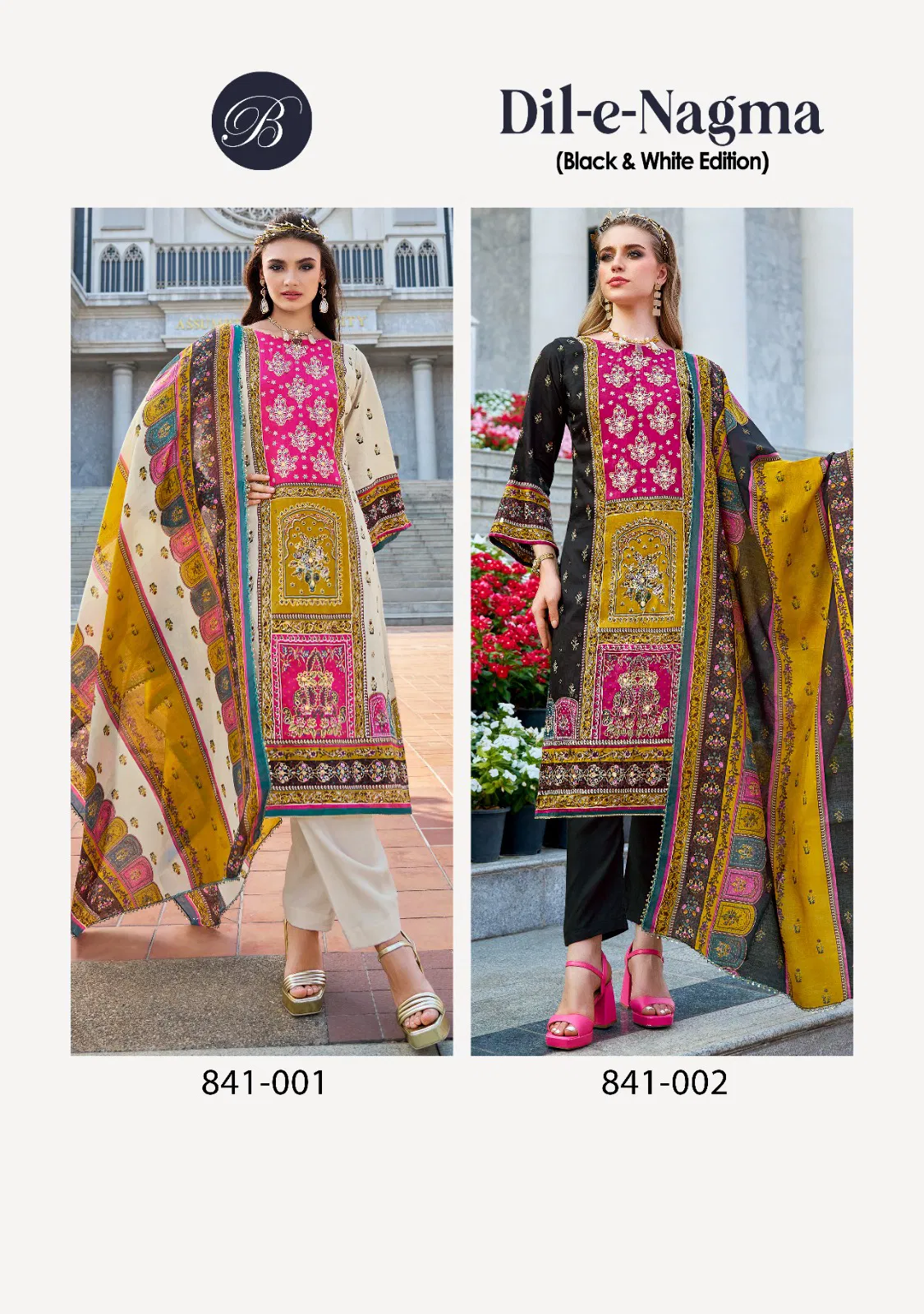 Dil E Nagma Black And White By Belliza Jam Cotton Dress Material Wholesale Online