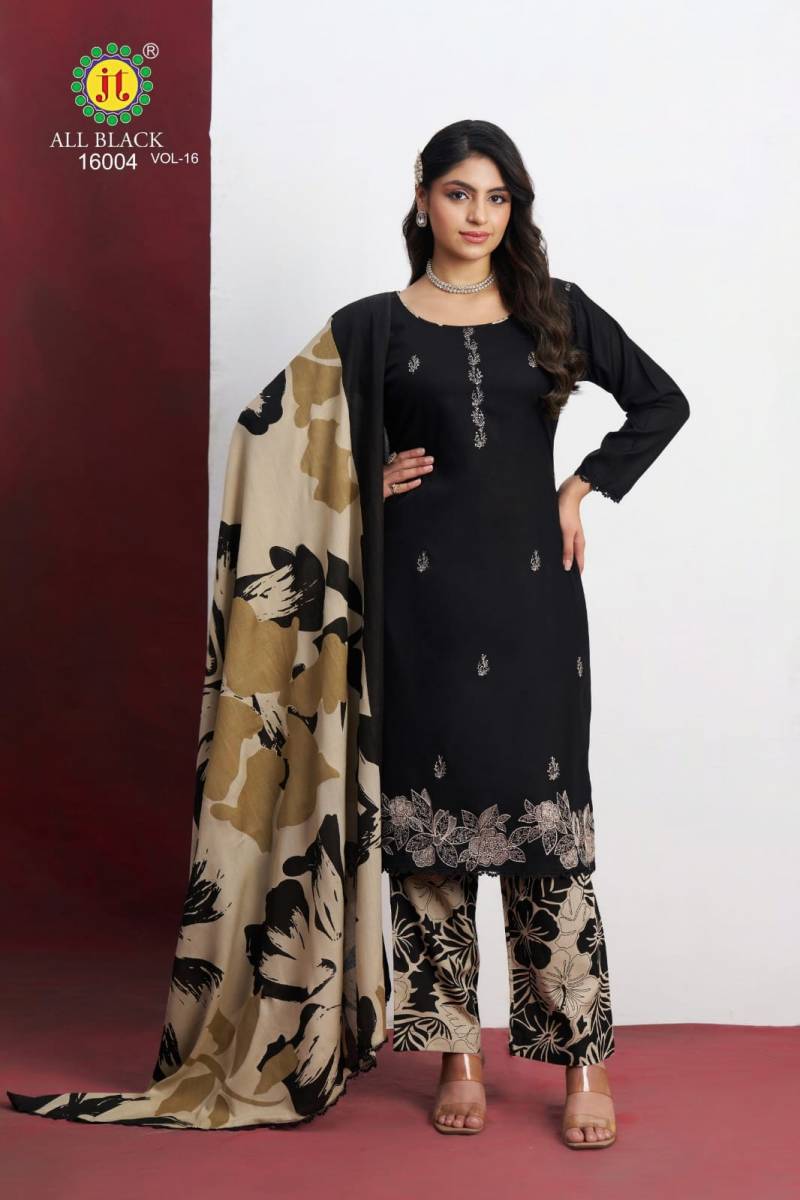 All Black Vol 16 By Jt Rayon Embroidered Dress Material Wholesale Shop In Surat
