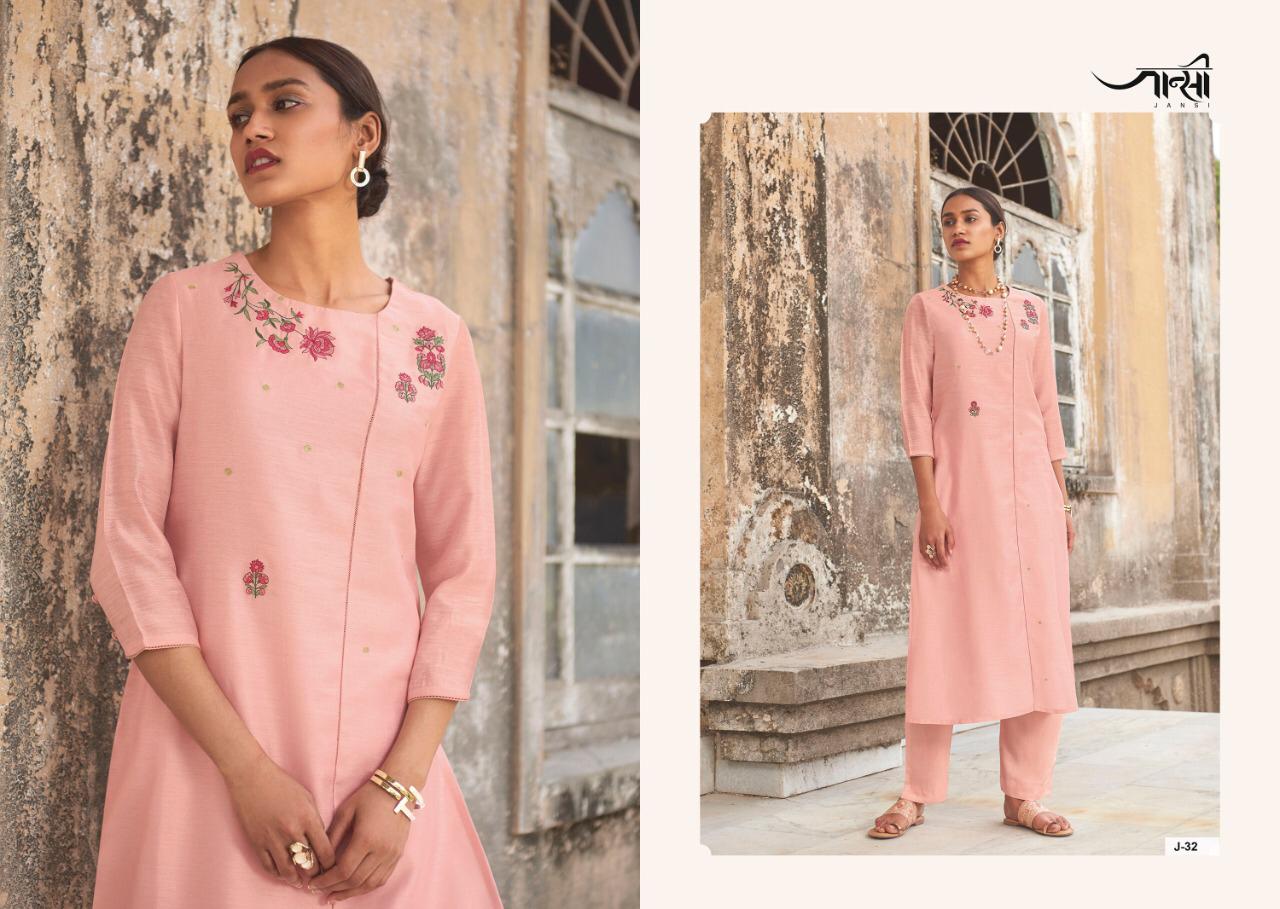 JANSI AABHUSHAN Fancy Designer Festive Wear Heavy Berry Silk Kurtis With Bottom Collection
