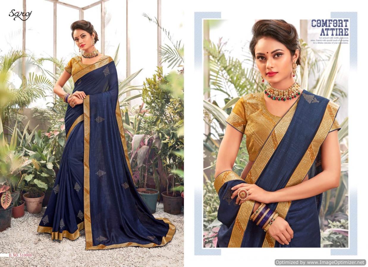 Saroj Bansuri Stylish Collection Of Party Wear Vichitra Silk Saree With Swarovski Butta