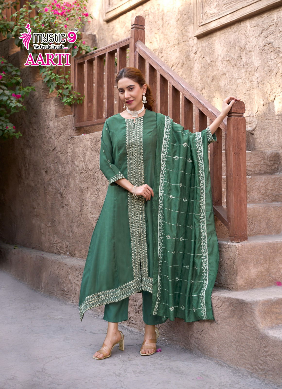 Aarti Vol 1 By Mystic 9 Vertican Kurti With Bottom Dupatta Wholesale Market In Surat