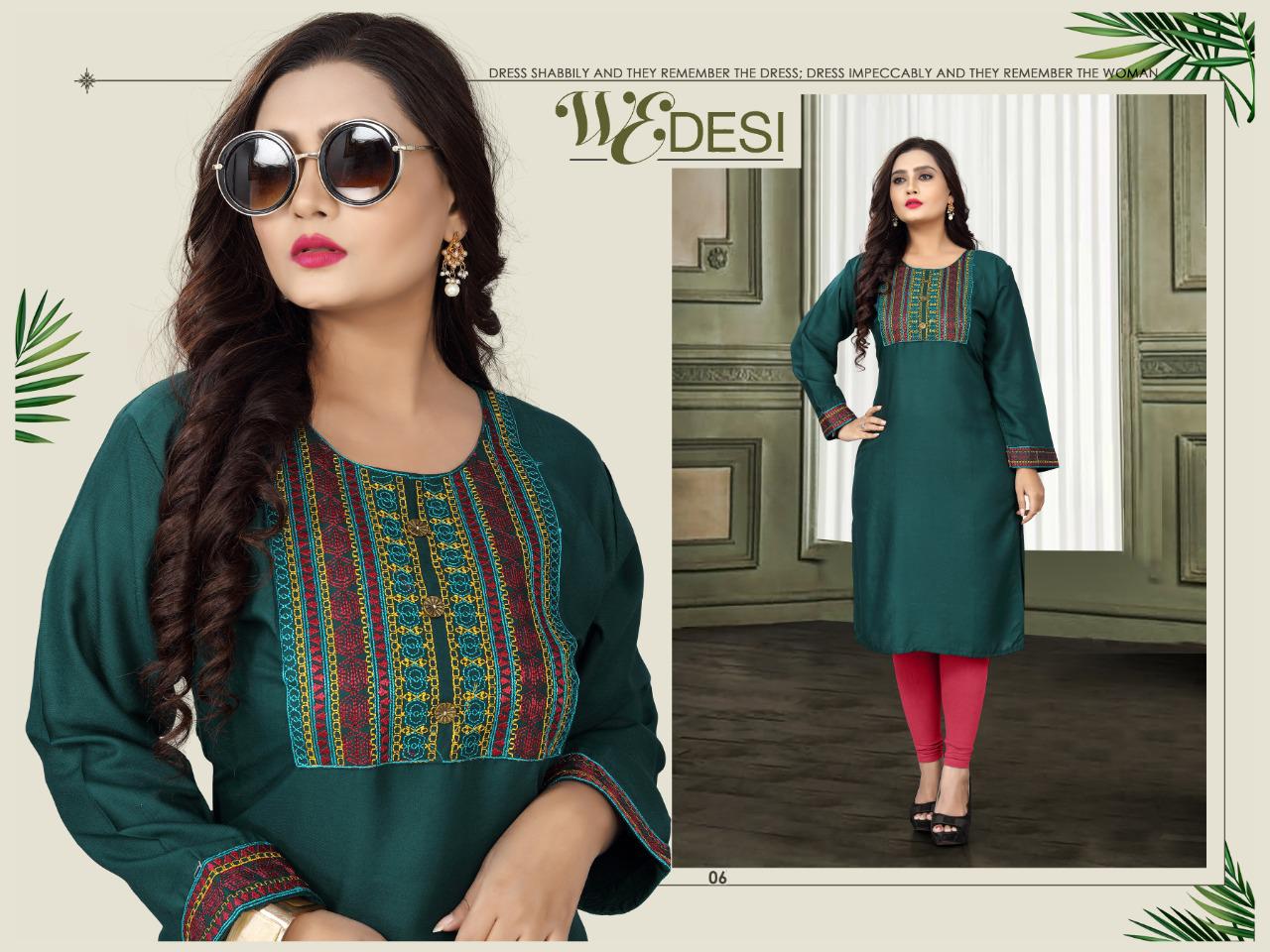Aagya Wedesi Fancy Designer Ethnic Wear Rayon Embroidered Straight Kurtis Collection
