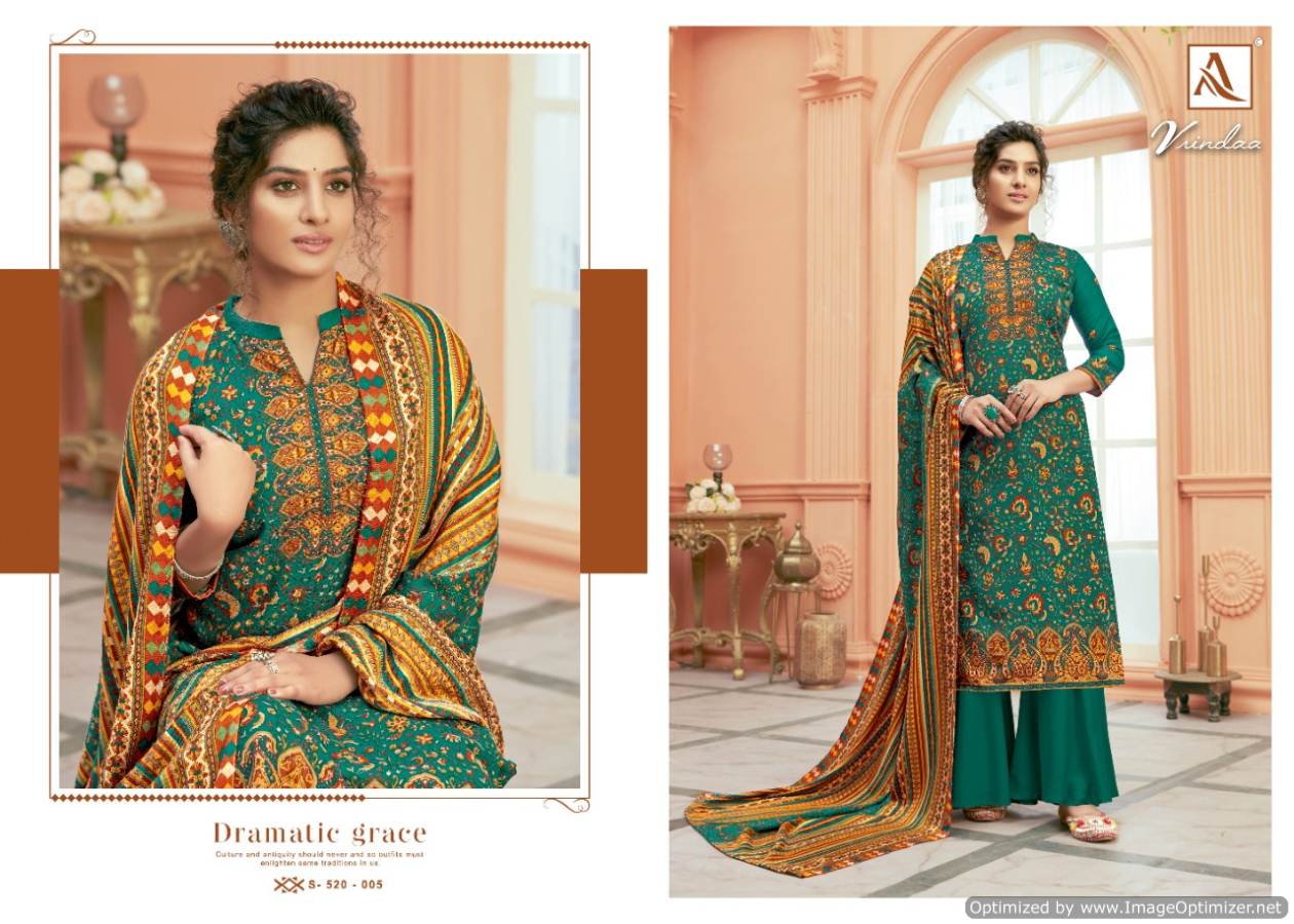 Alok Vrindaa Pure Ready Made Wool Pashmina Digital Print with Swarovski Diamond Work Plazzo Suit Collection 