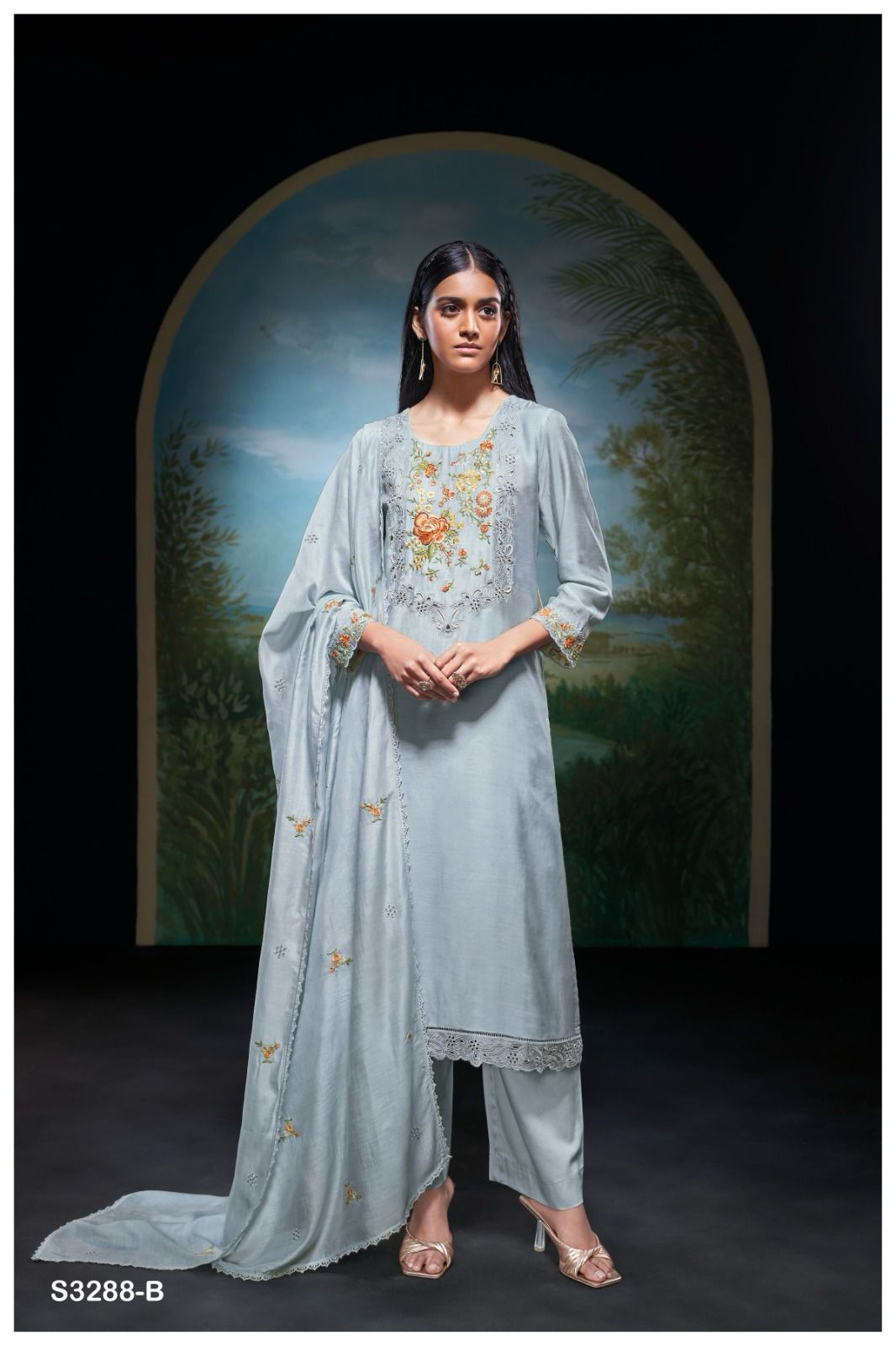NIthi 3288 by Ganga Bemberg Silk Embroidery Salwar Suit Exporters In India