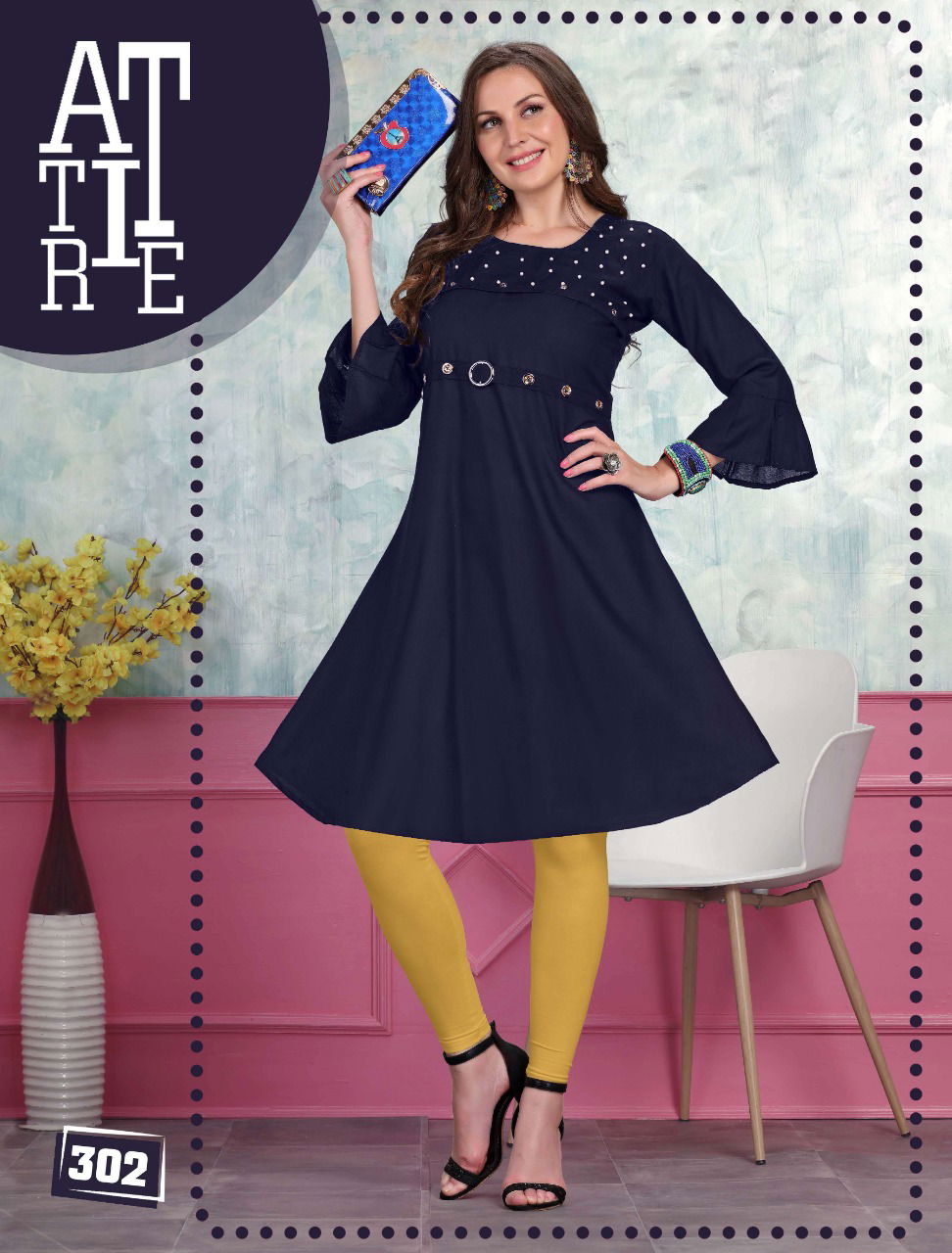 Natasha Latest Fancy Casual Wear Rayon Wear Moti Work Anarkali Kurtis Collection