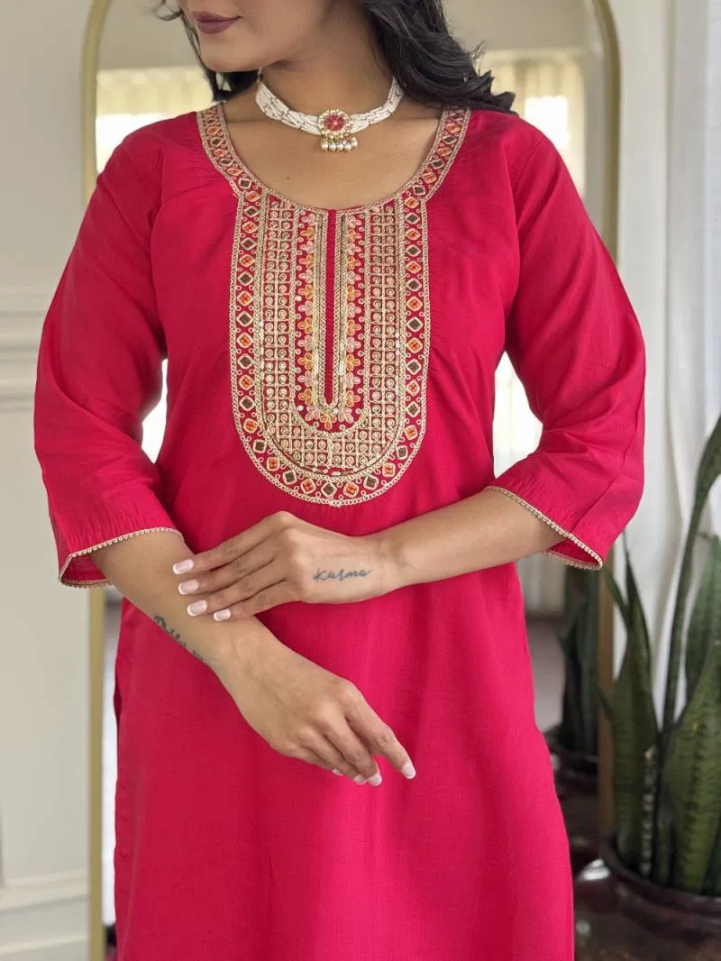 Arina 01 Chanderi Silk Kurti Bottom With Dupatta Exporters In India