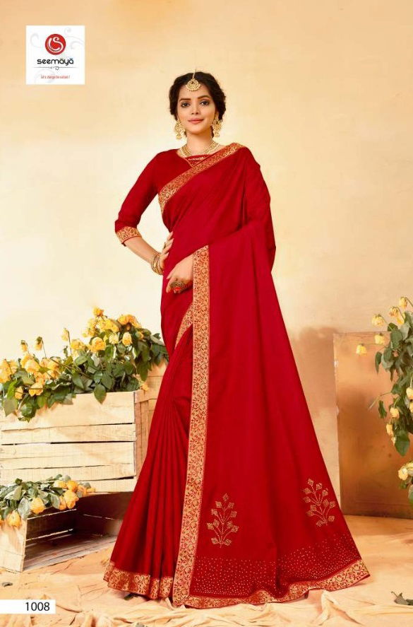 SEEMAYA SIYA Latest fancy Designer party Wear Dola Silk With fancy Border With Swarovski Diamond Work Saree Collection