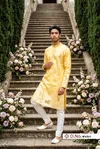 Yellow Colour Outluk Wedding Vol 48 Pure Silk Fabric With Embroidery Work Mens Wear Kurta Payjama W4801