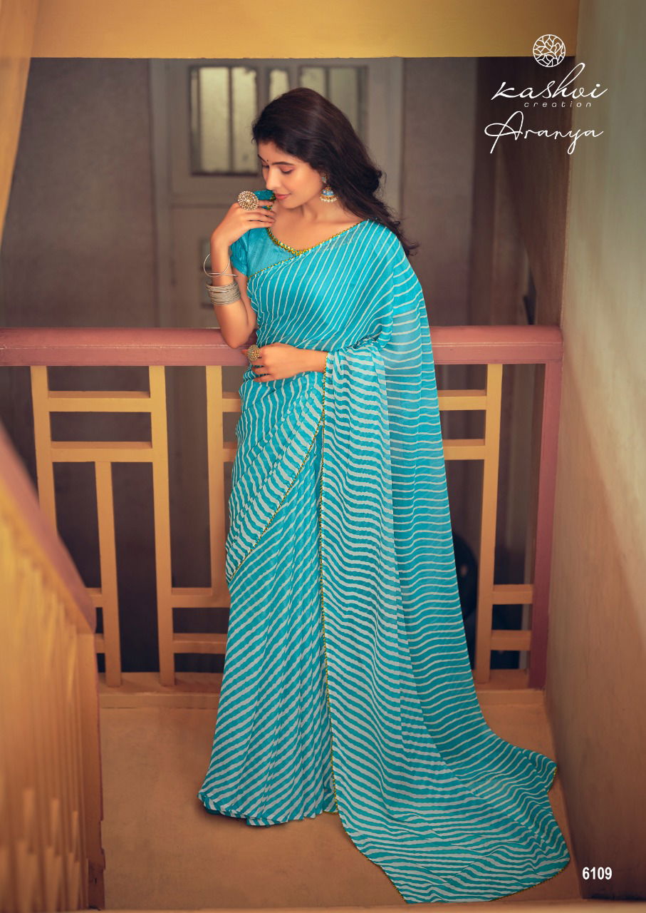 Kashvi Aranya Silk Chiffon With Goti Lace Printed Designer Saree Collection
