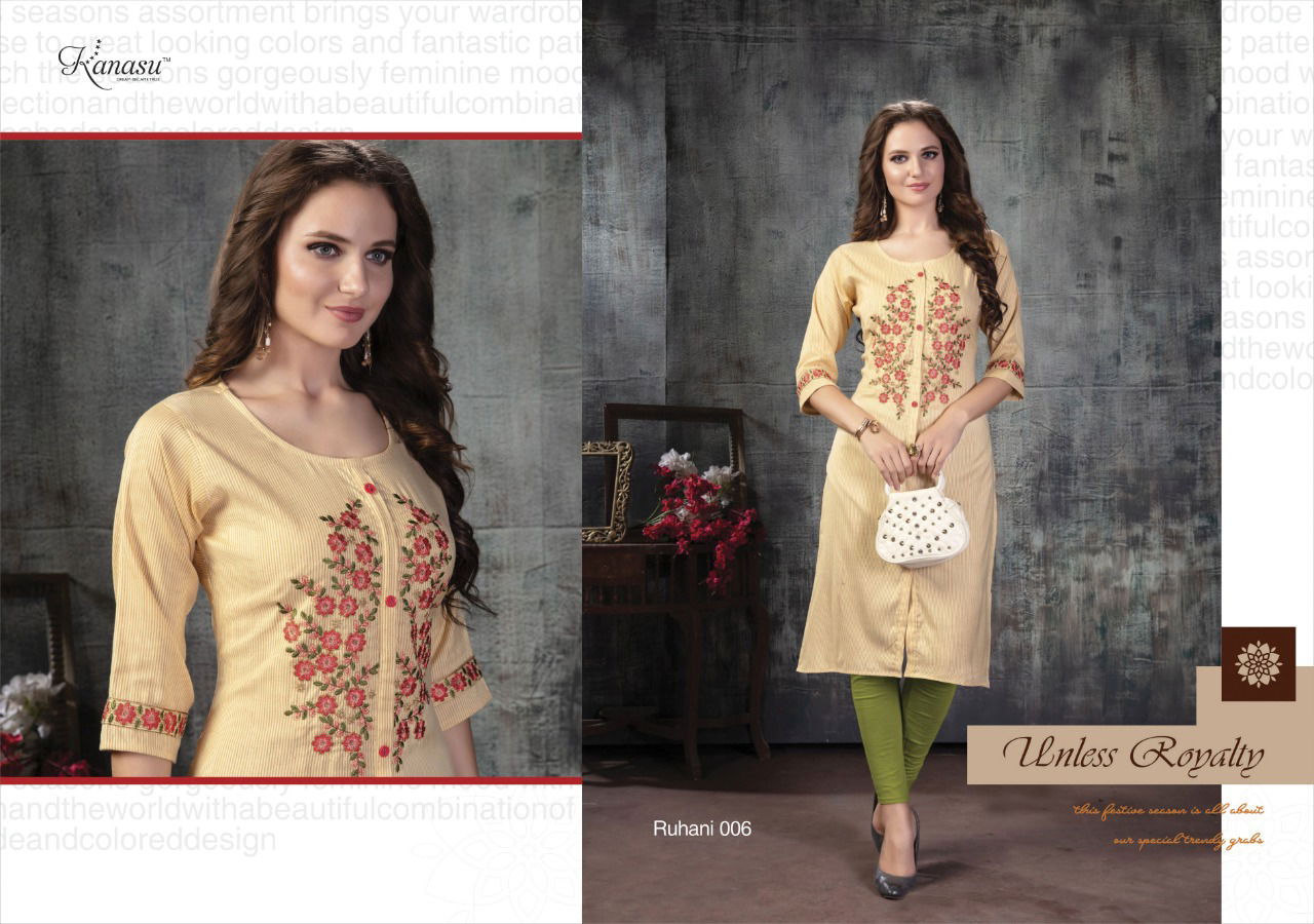 Kanasu Ruhani Straight Latest Designers Festive Wear Embroidery Work Rayon lining  Kurtis Collection