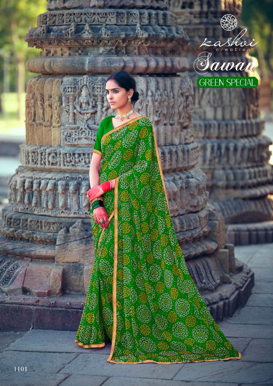 Kashvi Sawan Green Casual Wear Printed Designer Chiffon Saree Collection
