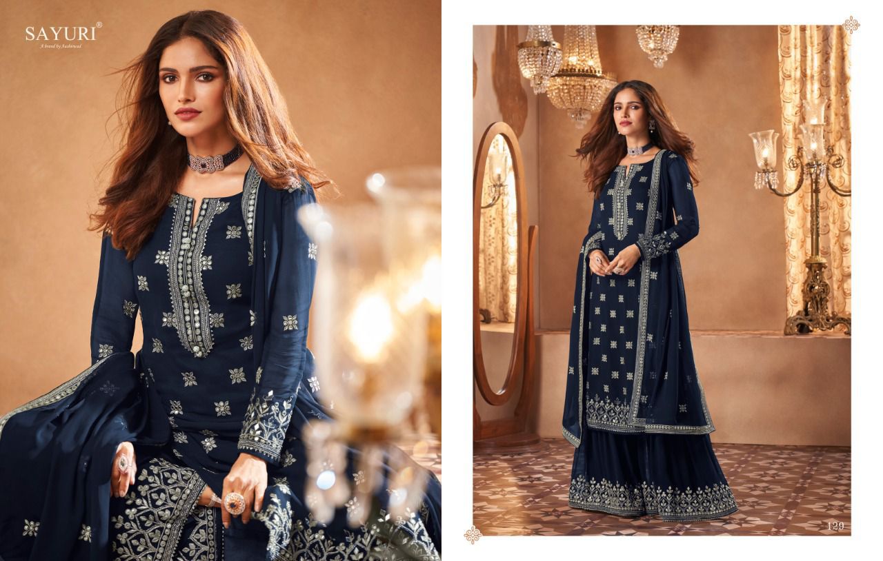 Inara Hi Design 129 By Sayuri Georgette Embroidery Party Wear Sharara Suits Wholesale Price In Surat