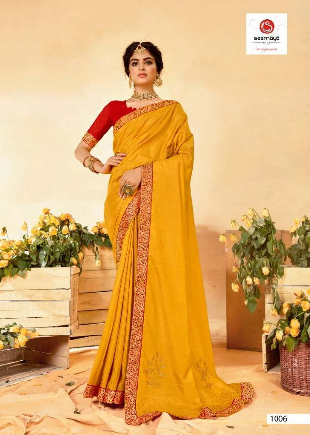 SEEMAYA SIYA Latest fancy Designer party Wear Dola Silk With fancy Border With Swarovski Diamond Work Saree Collection