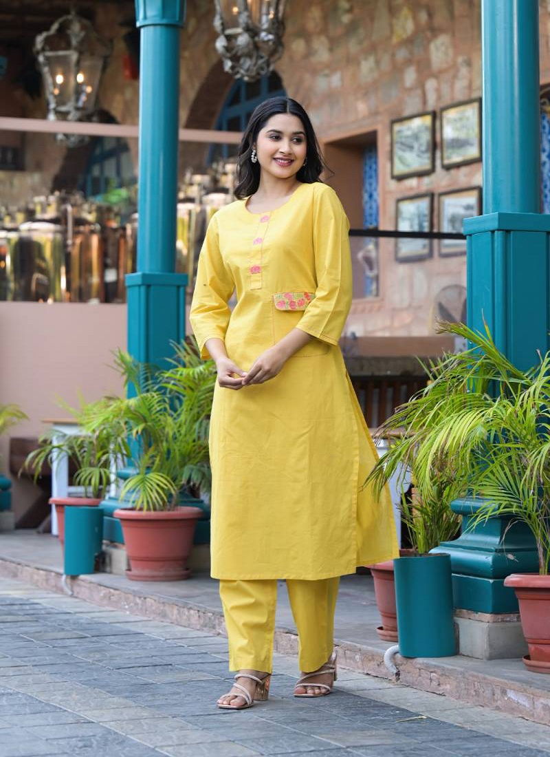 Tanyaa P 290 Cotton Handwork Touchup Kurti With Bottom Wholesale Online
