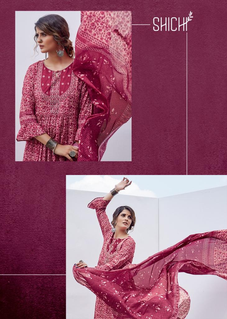 Shichi Kora Exclusive Festive Wear Heavy Muslin Kurti With Pant And Dupatta Readymade Collection