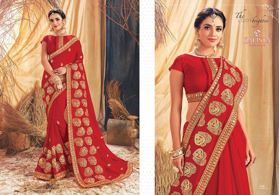 Kalista Mihika Fancy Festive Wear vichitra silk Embroidery Worked Heavy Designer Sarees Collection
