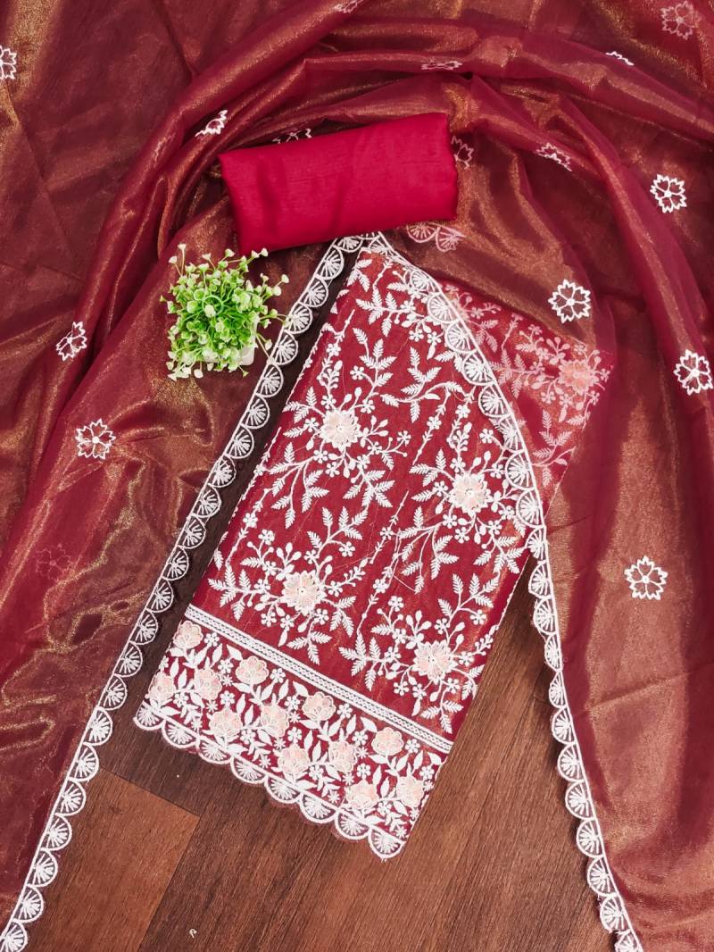 Color Set 9080 Twill Silk Embroidered Dress Material Suppliers In India