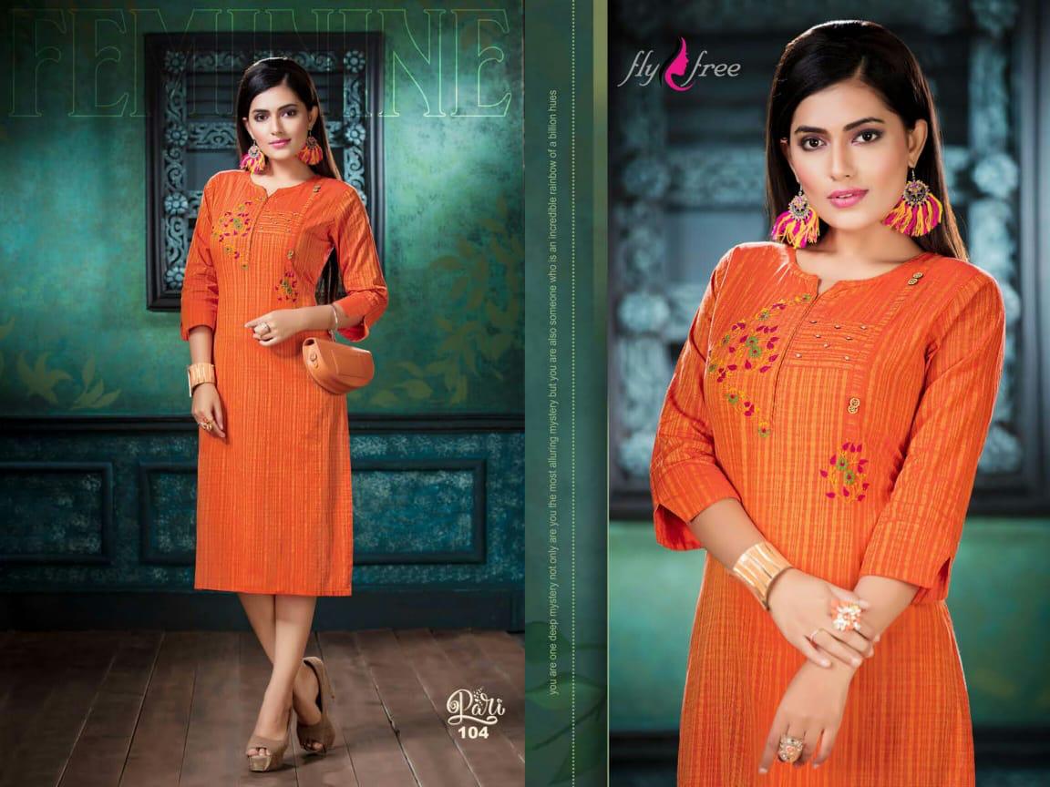 Fly Free Pari Designer Daily Ethnic Wear Embroidery Work Kurtis Collection