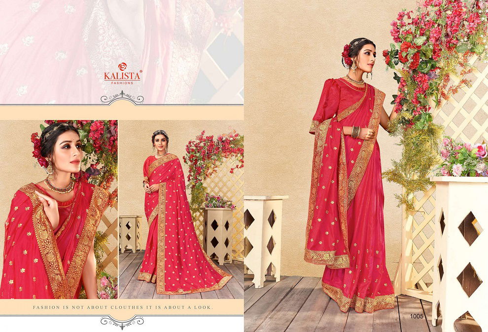Kalista Saloni Latest Fancy Designer Vichitra Silk Embroidered Wedding Wear Saree Collection
