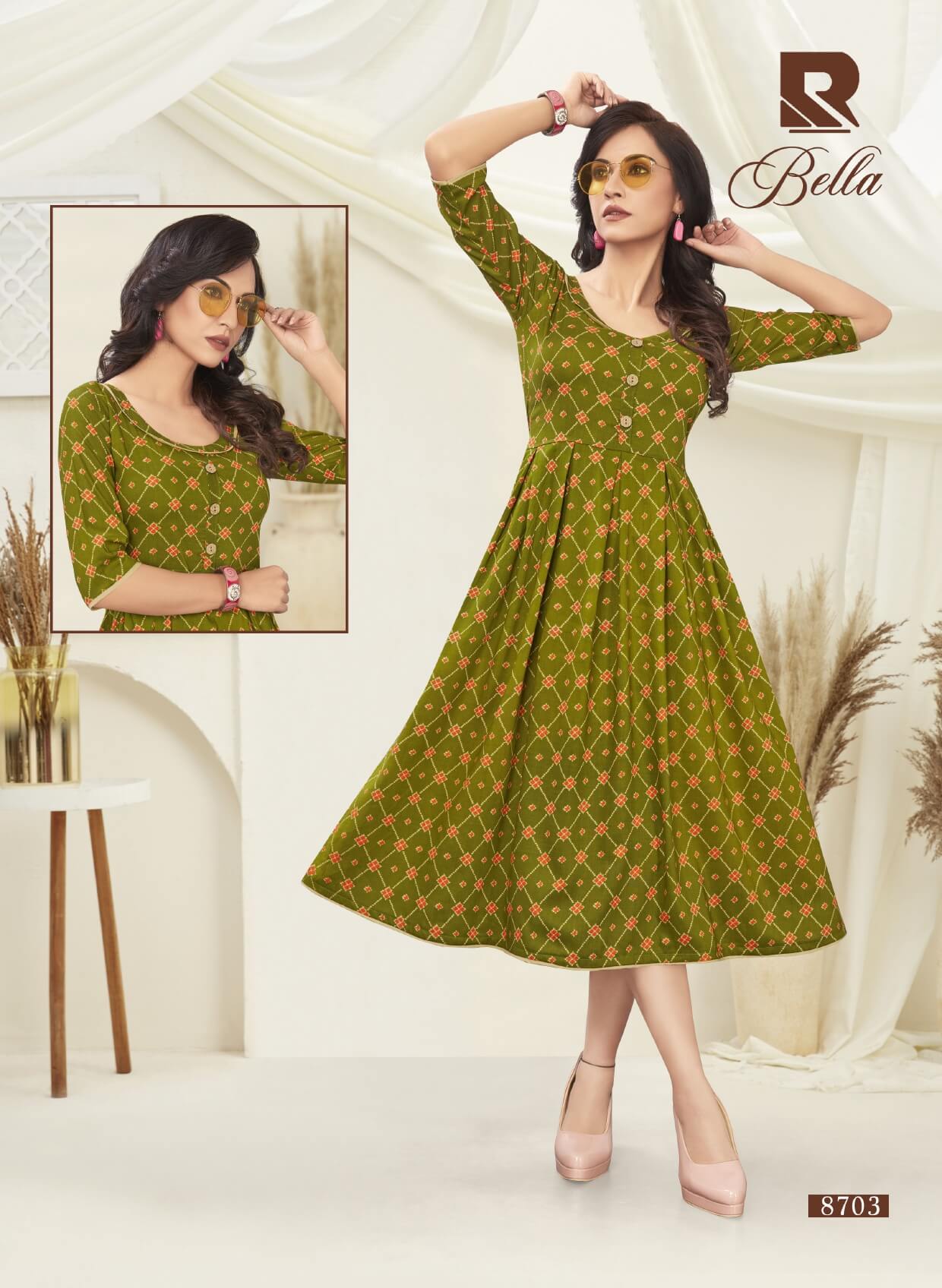 Raashi Bella Latest Fancy Regular Wear Heavy Rayon Printed Anarkali Kurtis Collection
