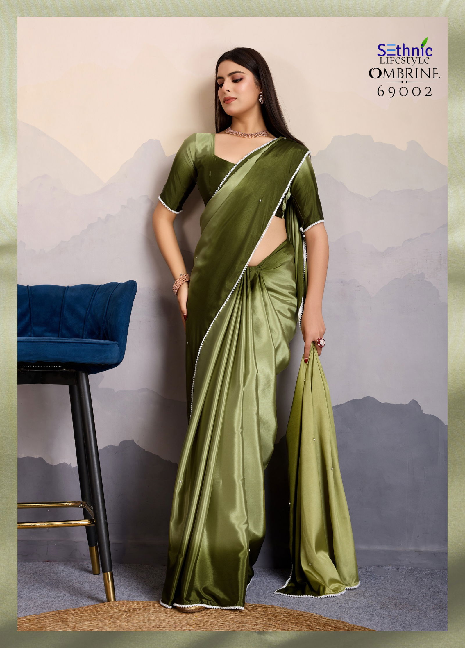 Ombrine By Sethnic Crepe Satin Party Wear Saree Exporters In India