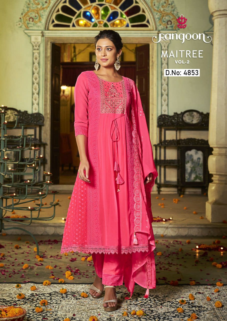 Maitree Vol 2 By Rangoon Georgette Kurti With Bottom Dupatta
