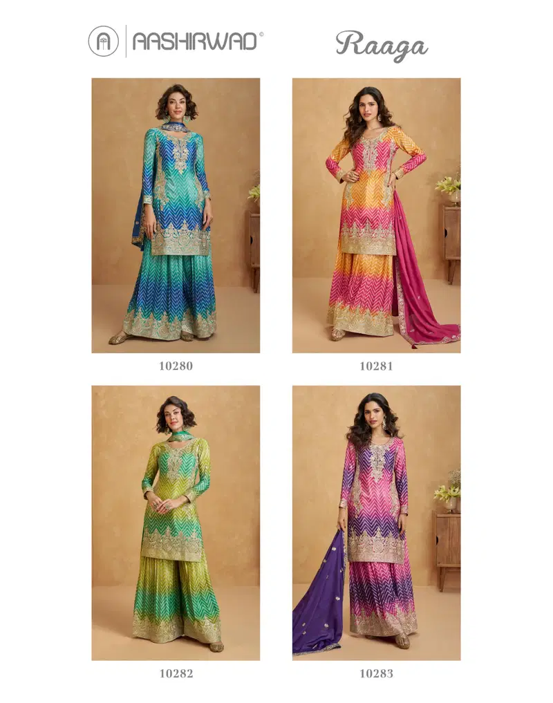 Raaga by Aashirwad 10280 series Chinon Silk Sharara Suit