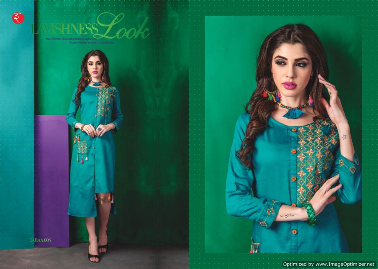 Saraa Launch New Latest Wonderful Party Wear Designer Kurti With Embroidery Work Three Fourth sleeves And Beautiful Neck Designs 