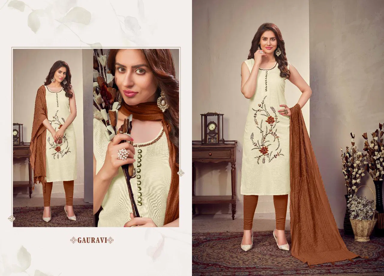 Saheli Dhara Heavy Linen Fancy Designer Ethnic Wear Heavy linen Kurtis With Dupatta Collection