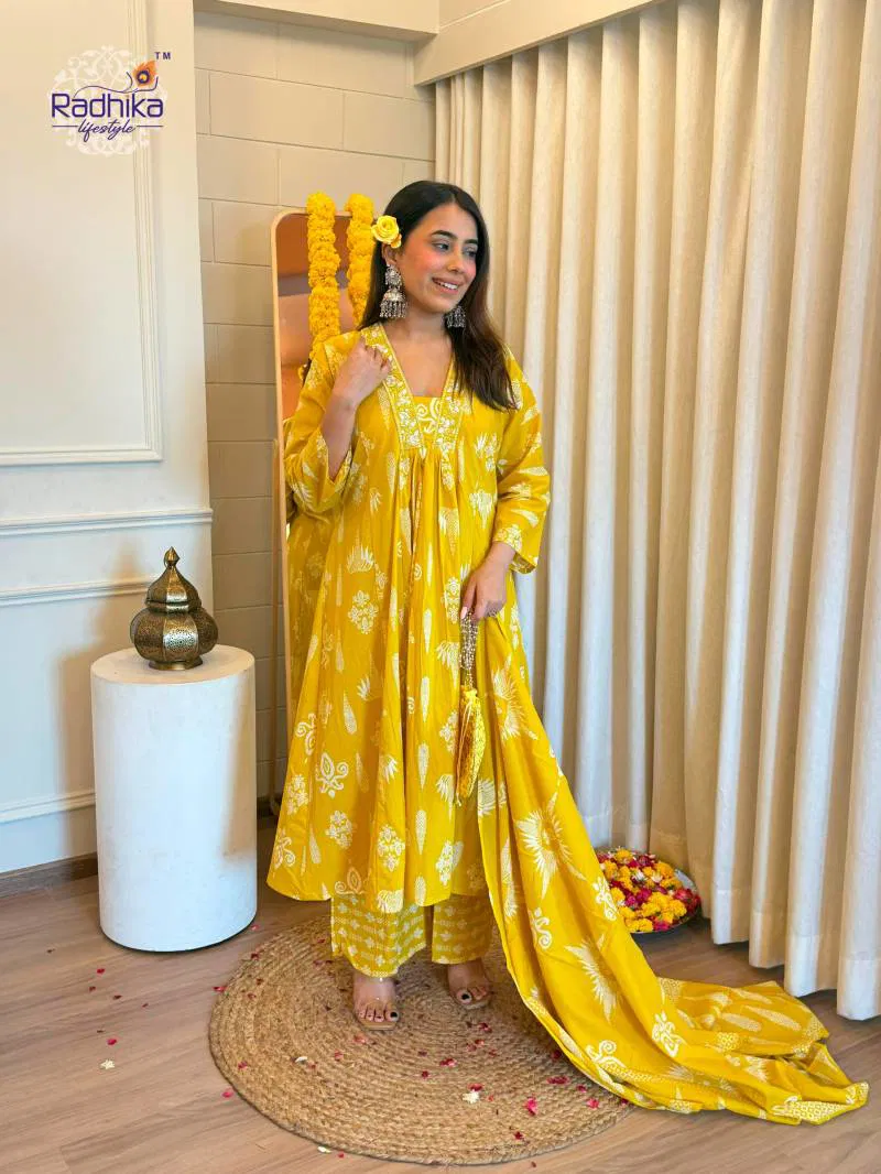 Radhika Anarkali Plazo Set Cotton Printed Kurti Pant With Dupatta Wholesale Suppliers In Mumbai