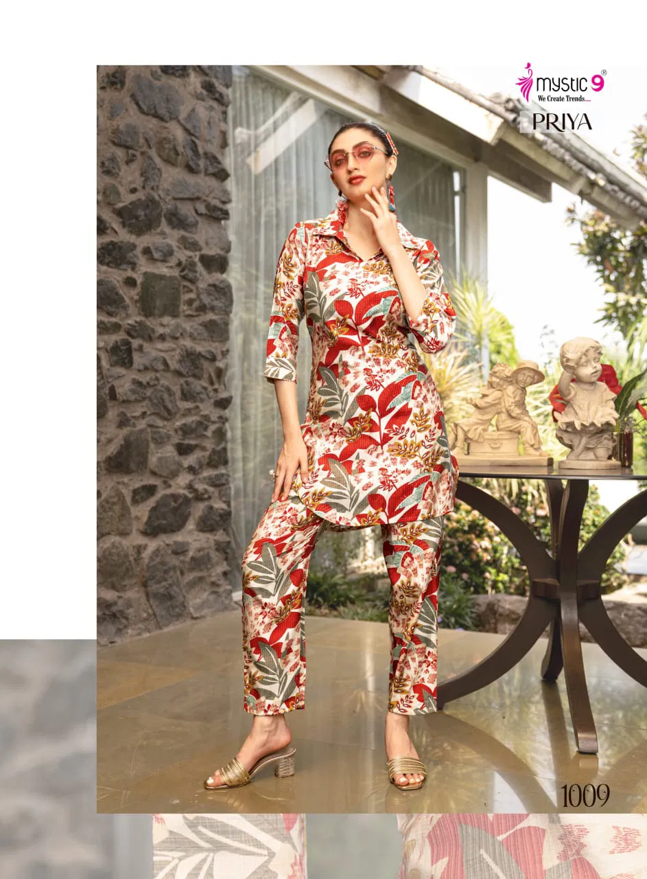 Priya Vol 1 by Mystic 9 Vertican Dobby Printed Co Ord Set Wholesale Online