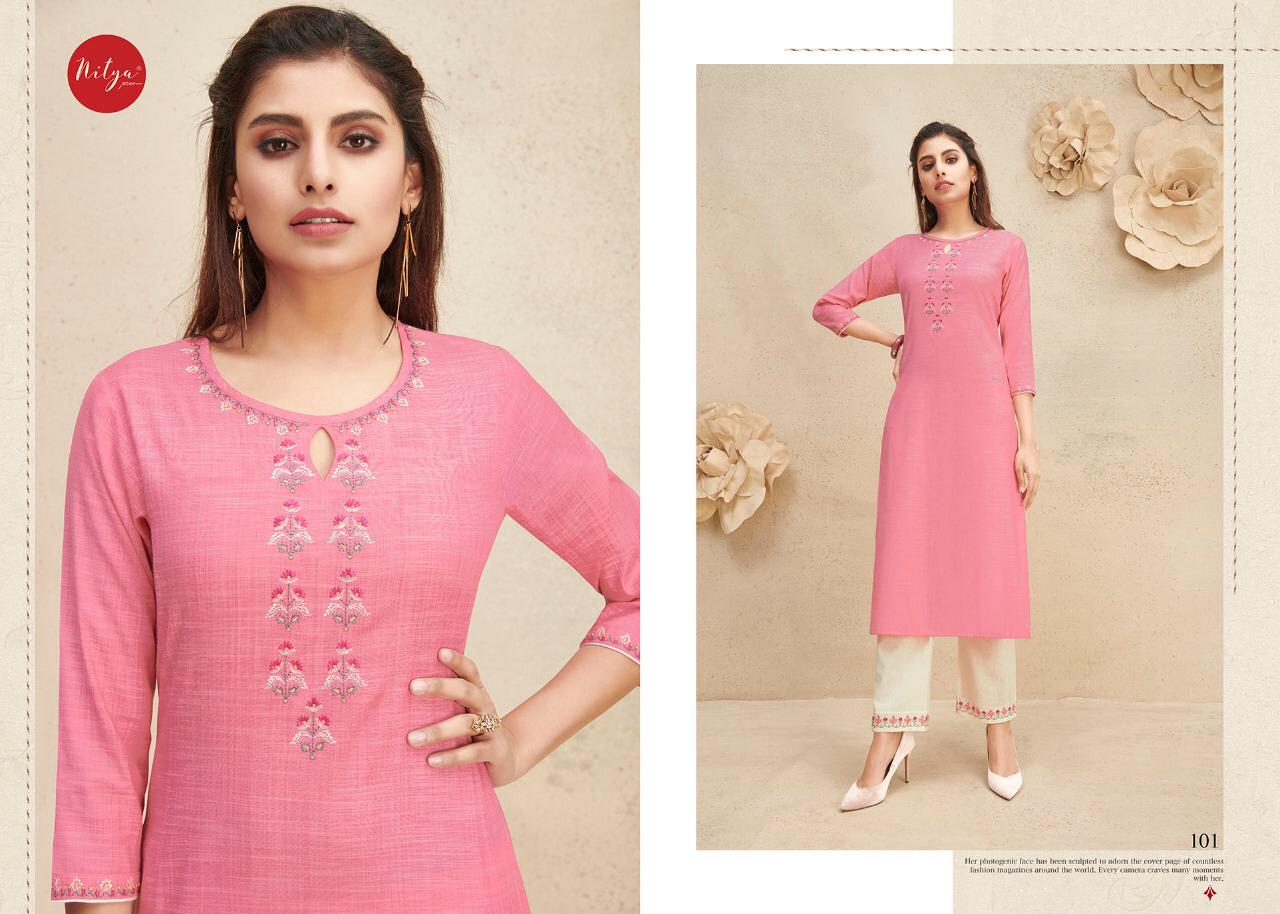 FABRICS (NITYA) SHANAYA Latest Fancy festive Wear Fancy Cotton Worked Kurtis With Bottom Collection