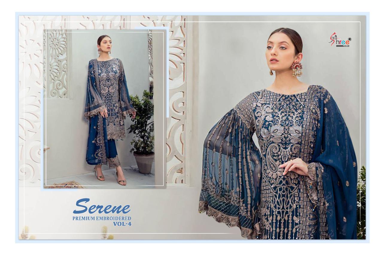Shree Fab Serene Premium Embroidered Vol 4 Latest Heavy Designer Pakistani Dress Materisl Collection With Nazneen Embroidered Dupatta 