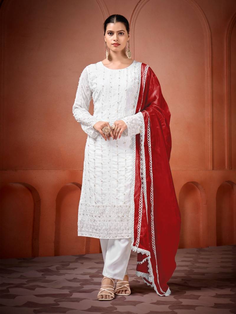Yanaya 023 Georgette Embroidered Kurti Bottom With Dupatta Best Wholesale Shop In Surat