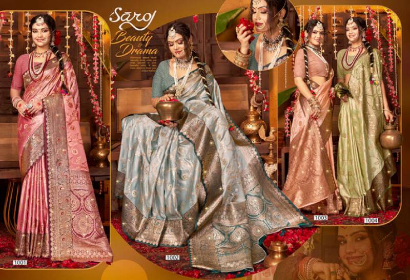 Begum Sattin Saroski Vol 1 By Saroj Fancy Satin Silk Saree wholesalers In Delhi