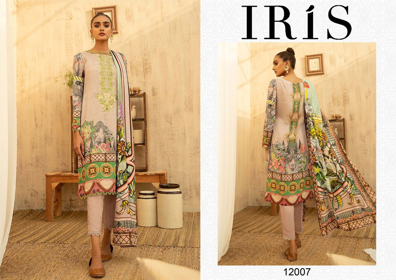 Iris 12 Cotton Karachi Designer Printed Casual Daily Wear Dress Materials Collection
