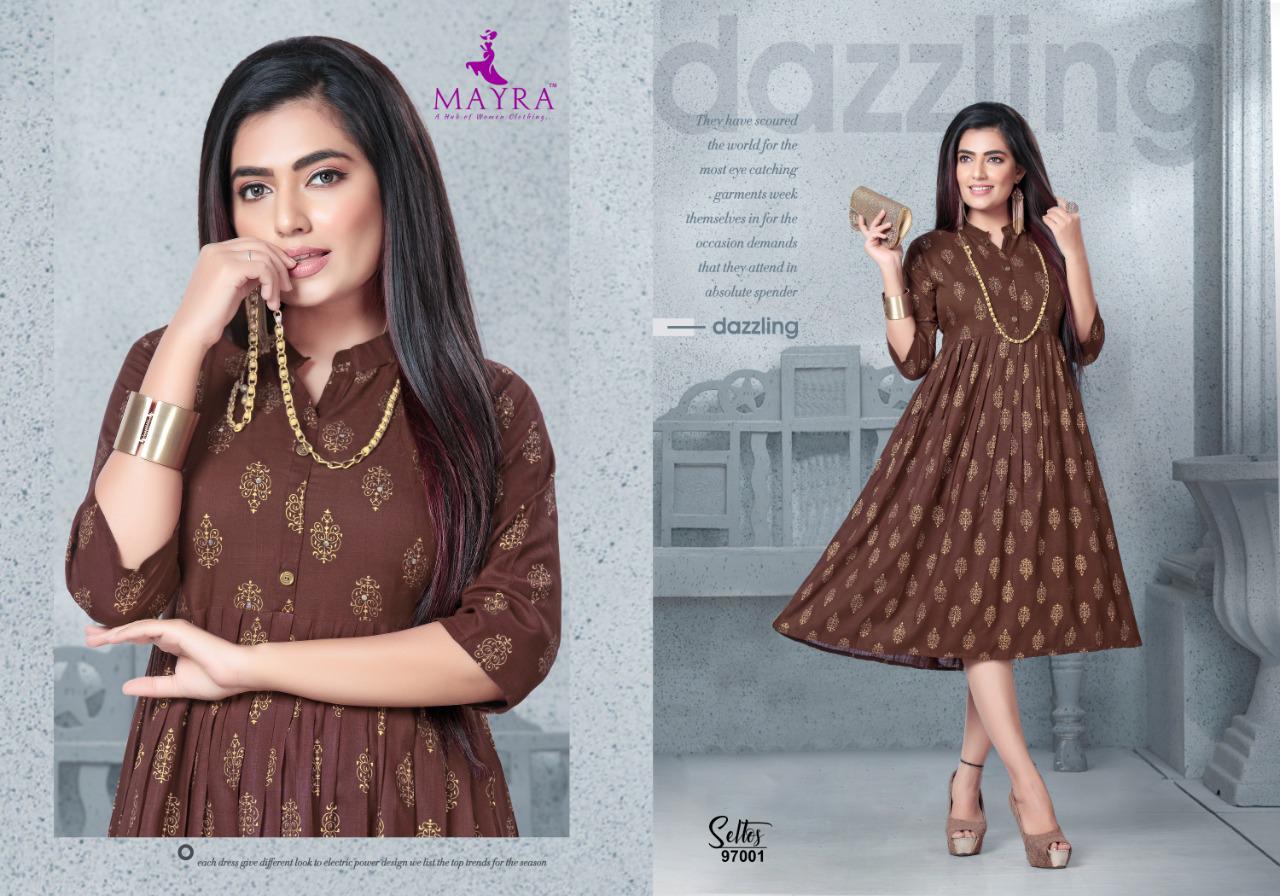 Mayra Seltos Rayon Printed Designer Party Wear and Regular Wear Kurtis Collection
