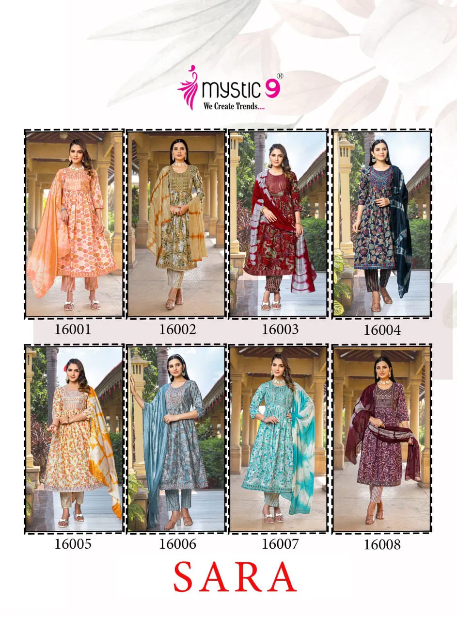 Sara Vol 16 By Mystic 9 Rayon Kurti With Bottom Dupatta Suppliers In India 