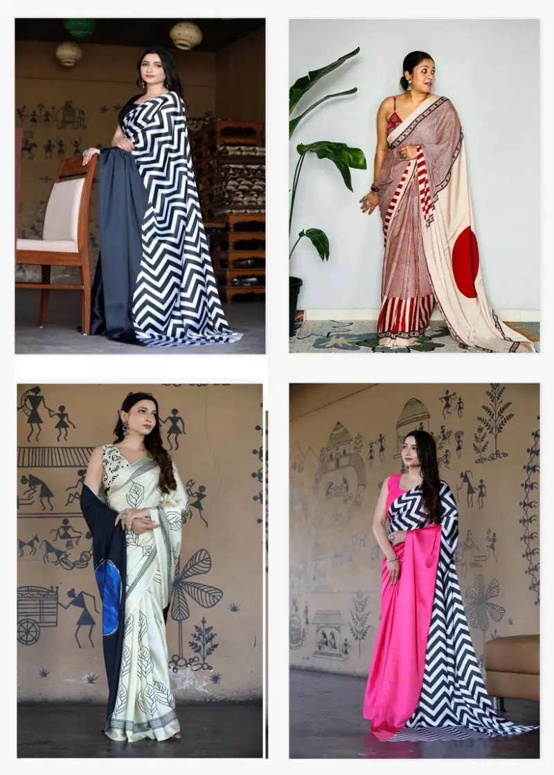 Scs Zigzag Digital Printed Satin Silk Saree Wholesale Clothing Distributors In India
