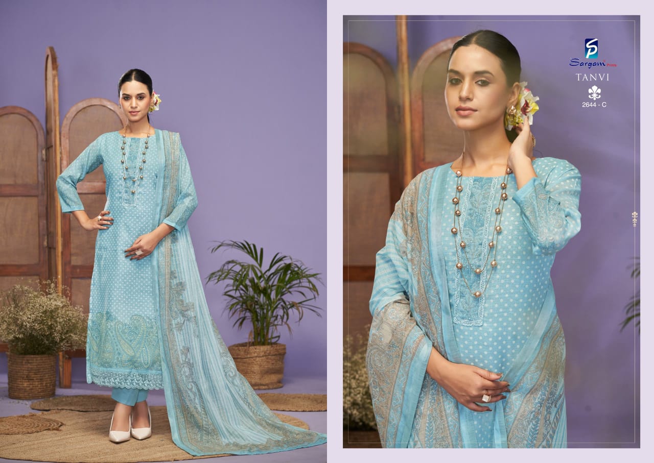 Tanvi by Sargam Lilen Printed Embroidery Salwar Suit Exporters In India