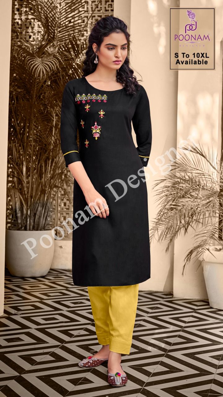 Poonam Kurti House 2 Ethnic Wear Fancy Embroidery Work Slub Cotton Kurtis Collection
