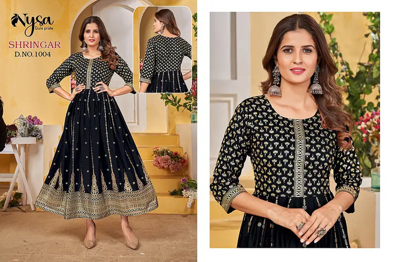 Shringar By Nysa Foil Print Long Anarkali Kurtis Catalog
