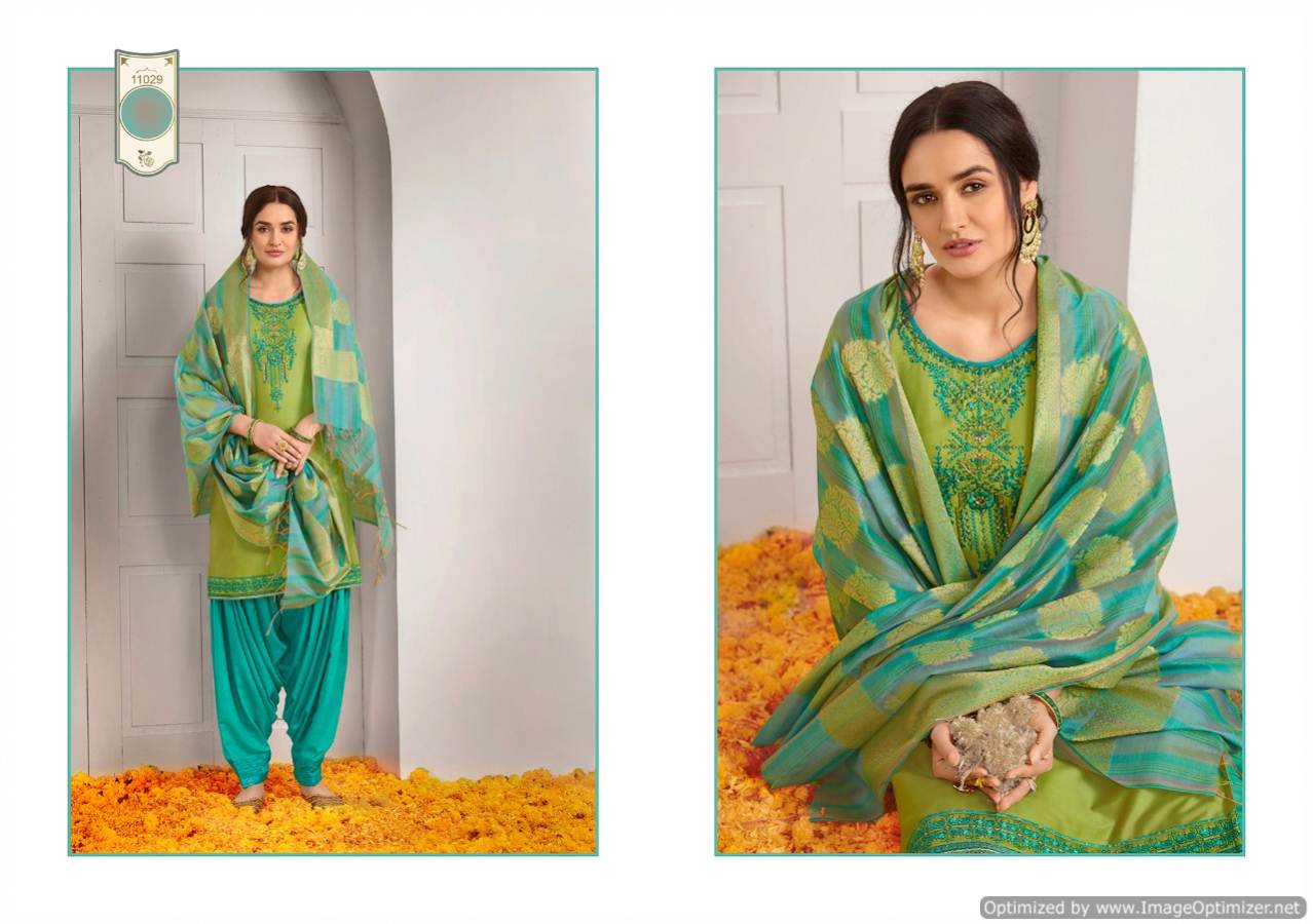 Kalaroop New Launch Of Designer Embroidered Work With Slub Rayon Bottom And Banarasi Silk Dupatta Ready Made Patiala