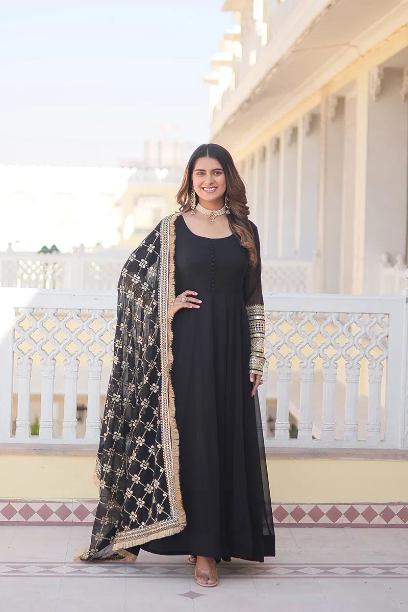 Jf 957 59 Designer Faux Georgette Gown With Dupatta Wholesale Online
