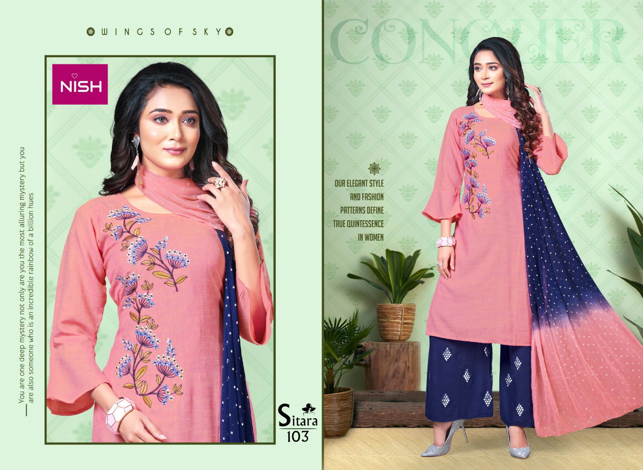 Nish Sitara Ethnic Wear Embroidery Work Rayon Designer Ready Made Collection
