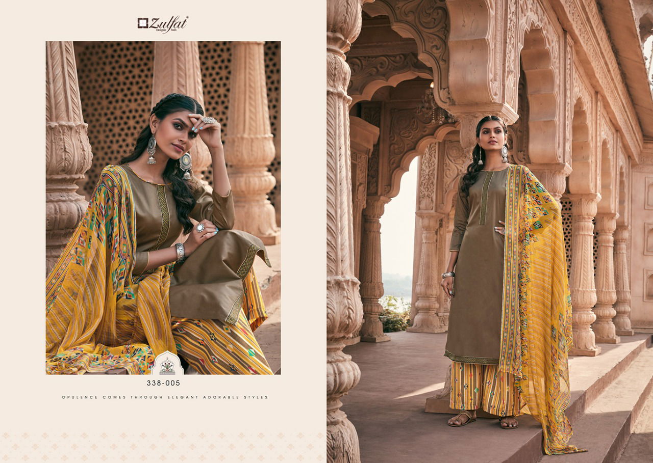 Zulfat Patiala Latest Regular Casual Wear Pure Heavy Jam Cotton Elegantly Stitched Kashmiri style Tie and daman stitched Lace Dress Material Collection
